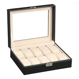 Watch Boxes 10-bit PU Leather Gray Flannelette Case Box Organizer With Soft Pillow For Men Women Jewelry Display Storage Gift