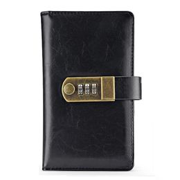 4Kinds Of Leather Travel Notebook With Password Lock A6 Agenda Diary Journal Notepad Business Stationery Black Red Brown Blue 240510