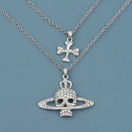 Pendant Necklaces Korean Fashion Exquisite Rhinestone Skull Pendant Necklace Punk Gothic Cross Necklace Party Jewellery Womens Wear Accessories J240513