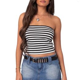 Women's Tanks Summer Tube Tops Sleeveless Strapless Stripes/Letter Print Bandeau Crop Slim Fit Camisoles And