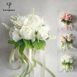 Wedding Flowers Lovegrace Bouquet Silk Roses Bridesmaids Bridal Bouquets White Pink Artificial Marriage Supplies Home Decoration