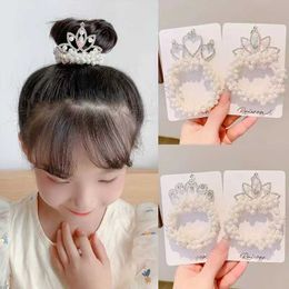 Hair Accessories White Pearl Crown Princess Hair Bands for Girls Elastic Rubber Band Headdress Baby Hair Ties Korean Kids Hair Accessories