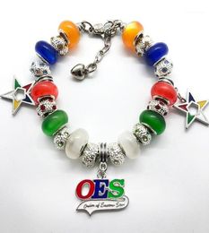 Popular Order of the Eastern Star society Jewelry Bracelet Enamel Metal OES big hole beads bangle14744264