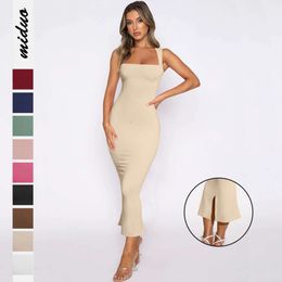 Hip Wrap Women's 2024 Spring/Summer Split Slim Fit Solid Colour Sexy Dress F51435