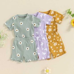 Clothing Sets 1-4years Toddler Girls Summer Shorts Sets Short Sleeve Floral Butterfly Print T-Shirt Shorts Sets Infant Girls Outfits