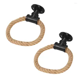 Spoons 2X Towel Rack Ring Industrial Style Wall Mount Holder Iron Pipe Rope Bathroom Toilet Home Els Decoration