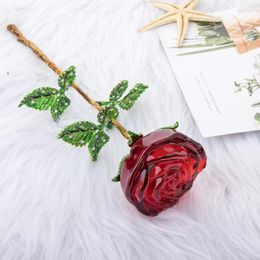 Decorative Flowers Crystal Red Rose Flower Artificial Birthday Favors Mothers Day Gifts Wedding Home Table Decoration Ornament