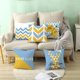 Pillow Geometric Art Cover Blue And Yellow Elk Elements Polyester Throw Case Decoration For Car Sofa Bedroom