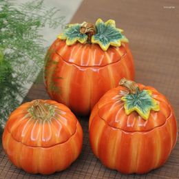 Storage Bottles Ceramics Pumpkin Jar Candy Manual Painted Decoration Sealed Food Box With Cover Ornaments Decor Crafts