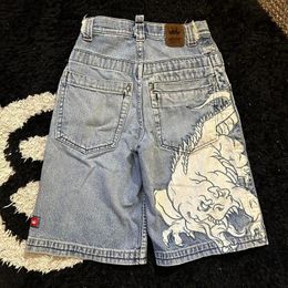 Funny gothic pattern design 2000s versatile summer denim shorts for men 2024 vintage jnco fashionable hip-hop y2k baggy pant 240514