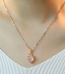 Necklace female clavicle chain simple rose gold Hibiscus stone powder pendant Colour gold gift8838140