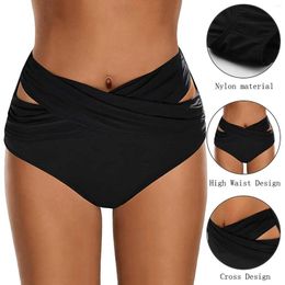 Women's Swimwear 2024 Summer Beach Vacation Bikini Bottom Crossover Design Sexy Solid Colour Shorts Slimming Swimsuit