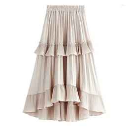 Skirts Half Length For Women's Autumn A-Line Pleated 2024 Front Short Back Long Ruffled Irregular Cake Skirt 8229