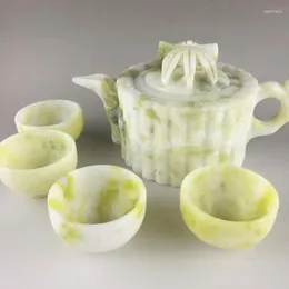 Teaware Sets China Lantian Jade Tea Set Hand-carved Natural Jades Stone Teapot And 4 Teacups Teaset Healthy Drinking Utensils