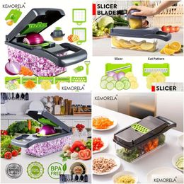 Fruit Vegetable Tools 16 In 1 Mtifunctional Slicer Cutter Shredders With Basket Potato Onion Mincer Chopper Carrot Grater Drop Del Dhpwu