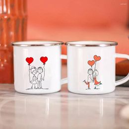 Mugs Lovers Geometry Enamel Coffee Vintage Simplicity Party Beer Drink Juice Cola Cups Handle Travel Mug Valentine's Day Gifts