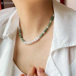 Beaded Necklaces Baroque Pearl Necklace French Clavicle Chain Womens Green Agate Handmade Beading European and American Exotic Womens Jewellery d240514