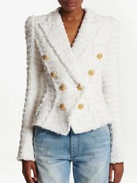 White Woollen Blazer Jacket with Tassel Autumn Winter Designer Tassel Edge Rough Tweed Suit Jacket Shorts Women Coat 240513
