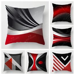Pillow Modern Red Black Colour Abstract Geometric Cover Home Decor Sofa Throw 45x45 40x40 50x50 60x60