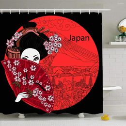 Shower Curtains Geisha Girl Japanese Woman People Kimono Asian Beautiful Black Waterproof Polyester Bath Decor