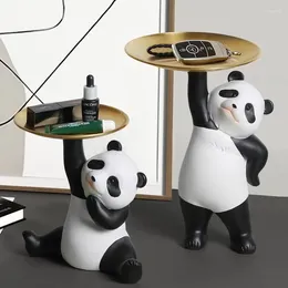 Decorative Figurines Creative Panda Storage Tray Kawaii Car Key Holder Food Snack Fruit Resin Desktop Ornaments