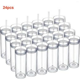 Mugs Each Batch Of 24 Plastic Cups Reusable Straws DIY Gift Double Wall Acrylic Covered