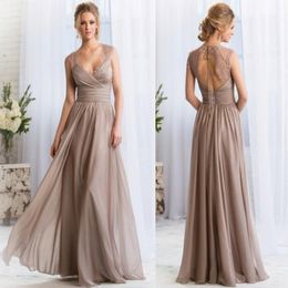 2021 V-neck Long Silver Bridesmaid Dresses Lace Keyhole Back Prom Dresses Long Maid Of Honour Dresses Formal Evening Gowns robes de soir 277e