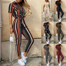 Women's Jumpsuits Rompers Womens monochrome waistband work suit jumpsuit casual pants lapel buckle European and American summer 2023 WX