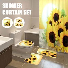 Carpets Shower Curtain 3D Sunflowers Waterproof Bathroom 71x71inch Washable Quick-Drying Weighted Hem