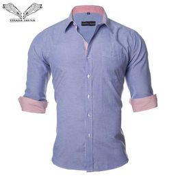 Men's Dress Shirts VISADA JAUNA Europe Size Men Shirt New Patchwork Male modis Clothing Chemise Business Casual LongSlve camiseta masculina N9036 Y240514