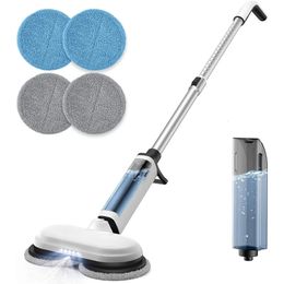 Cordless electric mop dual motor rotary with detachable water tank and LED headlights laminated panel 240510