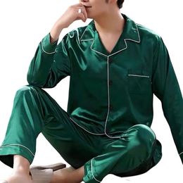 Couple Pyjama Sets For Mens Pyjama Loungewear Long Sleeve Sleep Size Trousers Satin Pyjamas Sleepwear Lover Silk Pijamas 240428