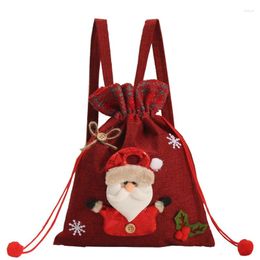 Christmas Decorations Drawstring Backpack Gift Bags Goody Treat Santa Claus Winter Snowman Wrapping For Kids