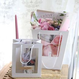 Gift Wrap 5pcs Trapezoidal Single-sided Showcase Transparent Bag Flower Bouquet Portable Packaging Festival Handbag