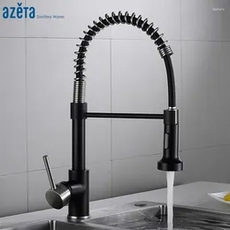 Kitchen Faucets Azeta Black Faucet Single Handle Pull Out Mixer Tap Torneira 2-Function Water Outlet Sink AT9804BBN