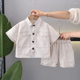 Clothing Sets Kids Baby Boy Summer Clothes Set 2024 Fashion Solid Color Turn-down Collar Short Sleeve T-shirts And Shorts Infant Boys