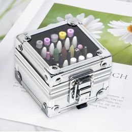 Storage Boxes 25 Slots Nail Bits Case Pink Aluminium Tool Box Acrylic Manicure Tools Grinding Head