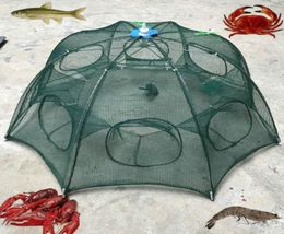 6 Holes Foldable Fishing Mesh Nylon Crab Shrimp Net Trap Cast Dip Cage Fishing Bait For Fish Minnow Crawfish EDF881630107