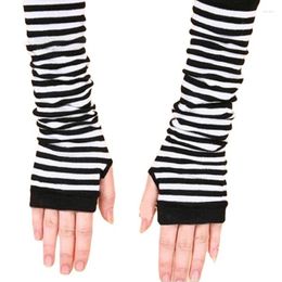 Party Supplies Long Glove Arm Cover Classic Pink Black And White Striped Fingerless Elbow Gloves Warmer Knitted Wristband