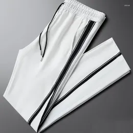 Men's Pants Side Striped Casual Sports Summer Thin Fashion Retro High Waist Drop Wide Leg Long Trend