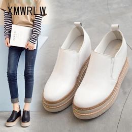 Casual Shoes XMWRLW Women's Loafers Leather Slip On For Women White Black Sneakers High Heels Wedges Autumn