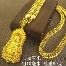 24 K Gold Necklace Men Dragon Guan Gong Pendant 9999 Real 240511