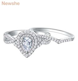 she 2 Pcs 925 Sterling Silver Wedding Rings for Women Engagement Ring Sets 17Ct Pear Shape Teardrop AAAAA Zircon BR0829 2201224062318