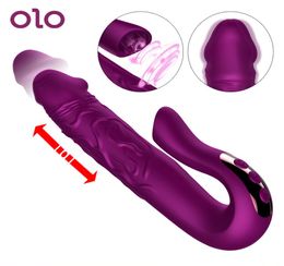 OLO Dildo Vibrator Gspot Massage Clitoris Stimulator Telescopic Rotation AV Tongue Licking Sucker Vibrators Sex Toys for Women Y15448933