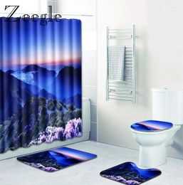 Bath Mats Zeegle 4pcs Bathroom Shower Curtain Anti Slip Toilet Pedestal Rug Foot Mat Waterproof Washable Set