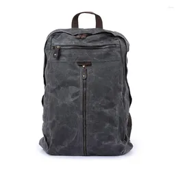 Backpack Retro Men's Crazy Horse Leather School Bag Batik Canvas Waterproof Solid Color Large Capacity Computer