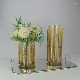 Vases Light Luxury Golden Glass Vase Decoration Living Room Flower Arrangement Modern Pot Cabinet Table Exquisite Home Decor