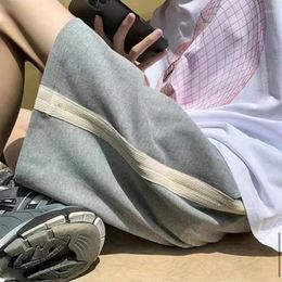 Women's Shorts Harajuku Striped Women Streetwear Black Wide Leg Summer Korean High Waist Patchwork Baggy Sports Short Pants