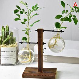 Decorative Plates Table Desk Bulb Glass Hydroponic Vase Flower Plant Pot With Wooden Tray Office Decor SAL99