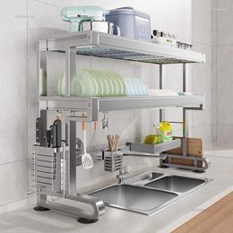 Kitchen Storage Modern Durable Sink Rack 304 Stainless Steel Dish Holder Multi-functional Shelf Drain Organiser Cupboard